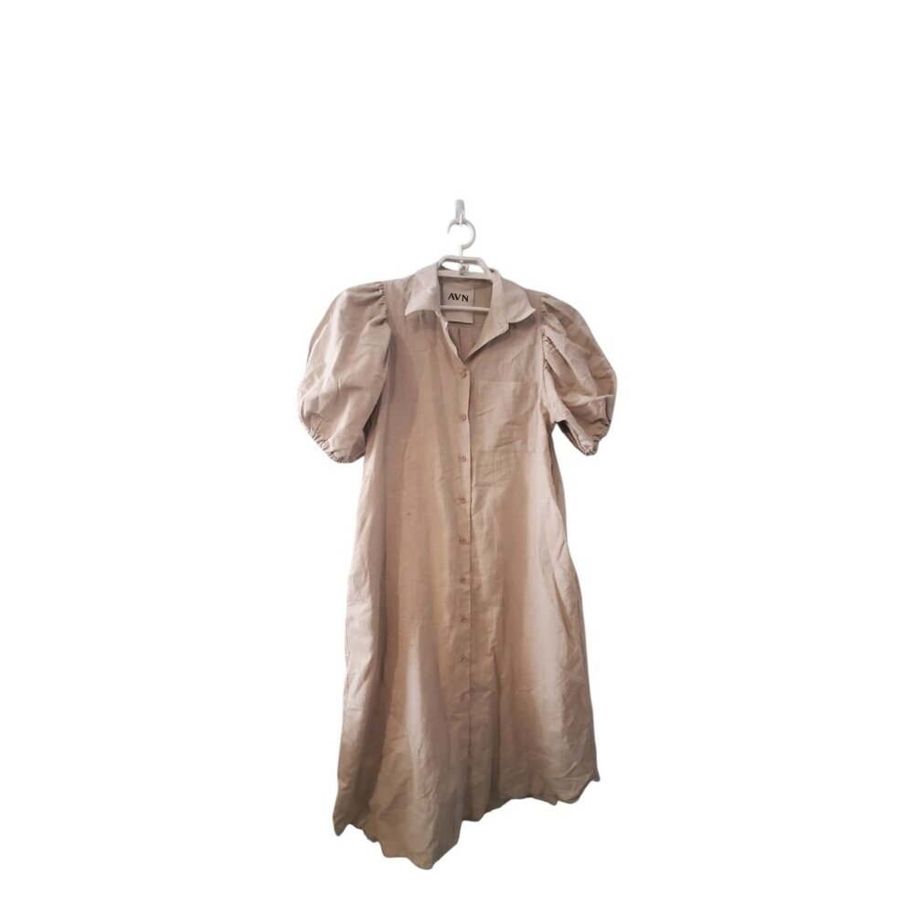 AVN dress womens Euro 42 US 12 linen blend midi pockets button up Italy …